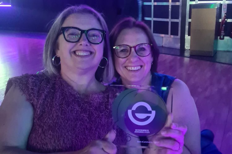 Tina and Sarah winning Silver for Best Boutique eCommerce Agency, in widescreen