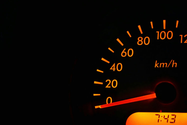 A speedometer in kilometres